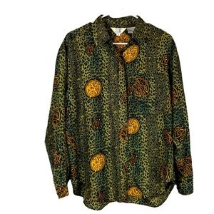 60. Animal print button up top M